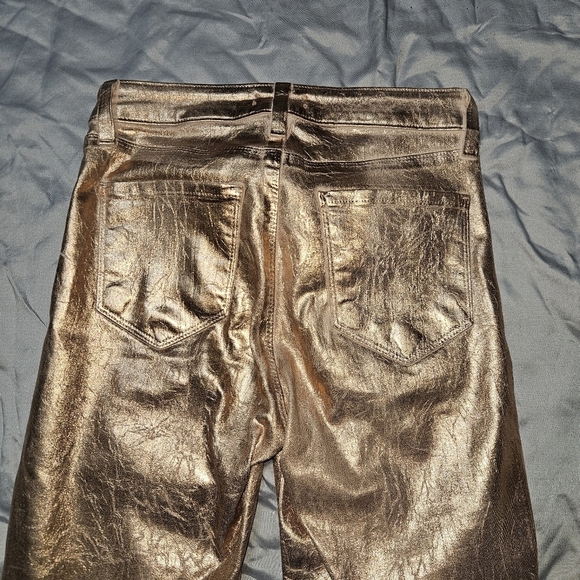 L'AGENCE Margot High-rise Petal Light Rose Gold Foil Ankle Skinny Jeans size 25 - Picture 4 of 11